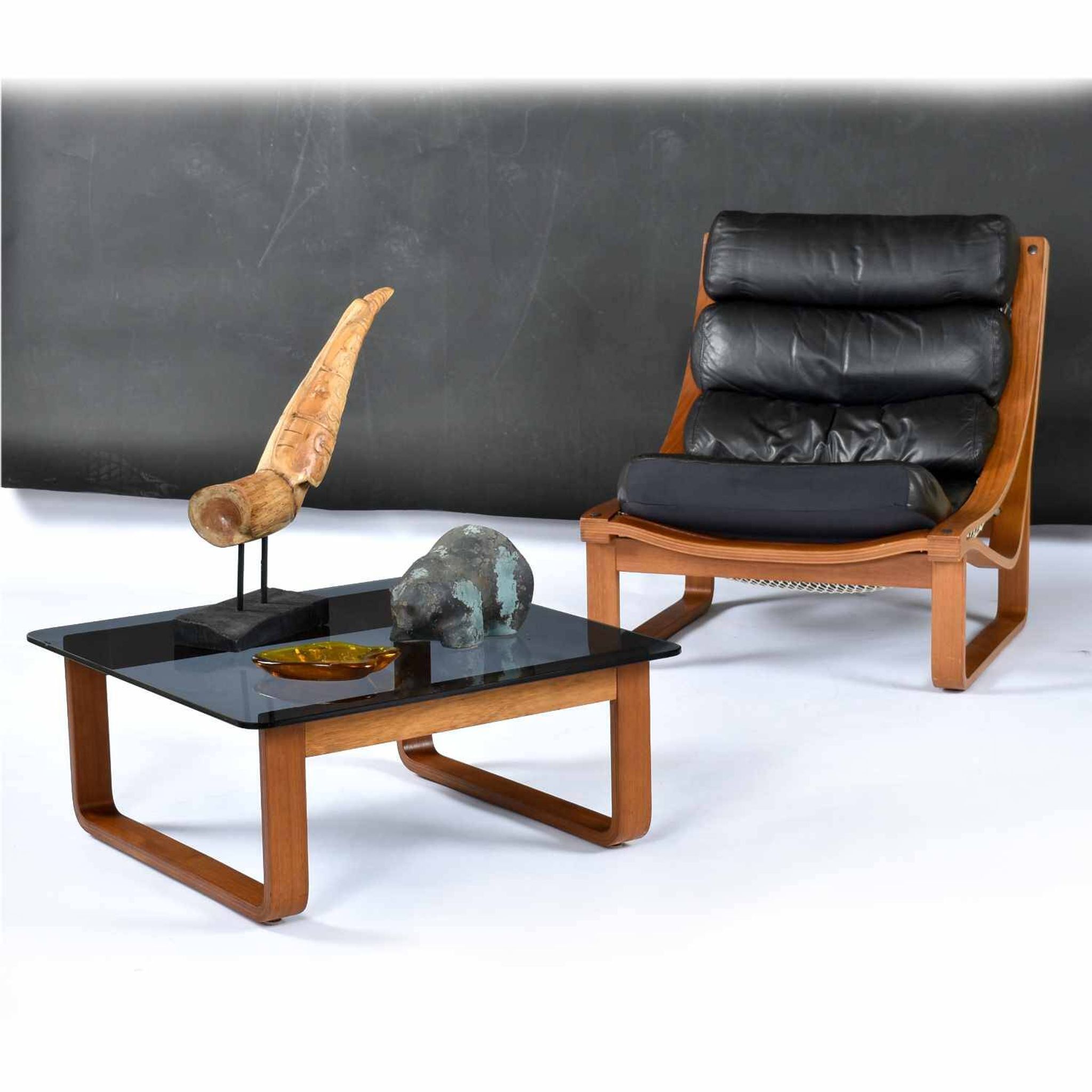 Table d'appoint, table basse carrée en teck et verre Frank Lowen pour Tessa T4, années 1970