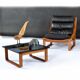 Table d'appoint, table basse carrée en teck et verre Frank Lowen pour Tessa T4, années 1970