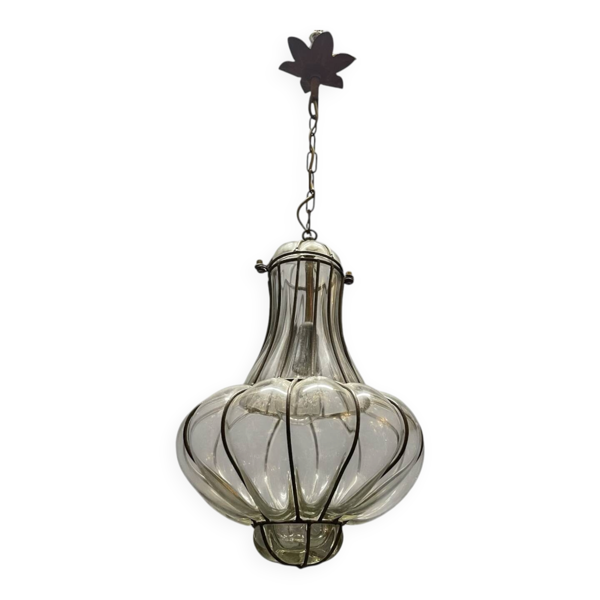 Wrought Iron Murano Glass Light Pendant 1950’s