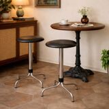Vintage Brabantia stools in black faux leather and chrome metal – years