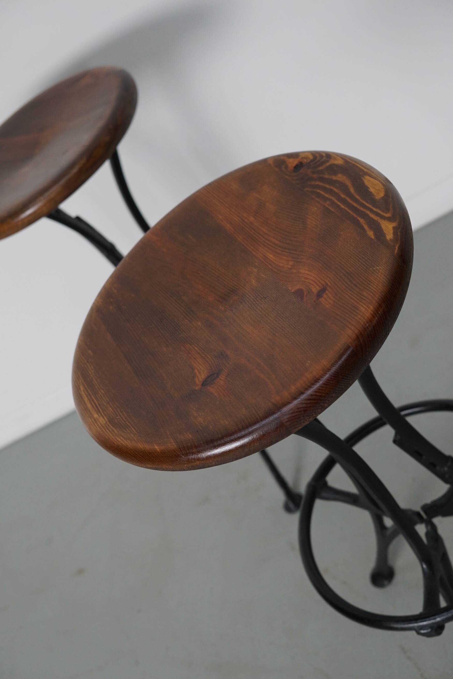 Pair of Italian Industrial Workshop Stools / Bar Stools