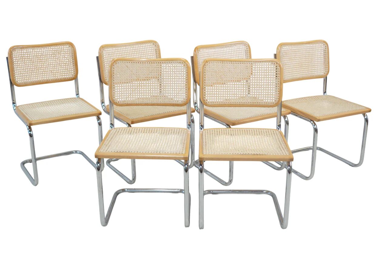 Lot de 6 chaises Cesca B32 d'après Marcel Breuer, Italie