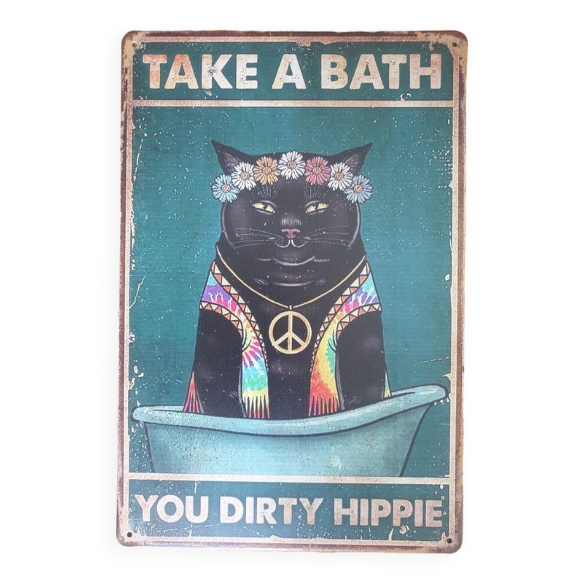 Hippie cat metal plate