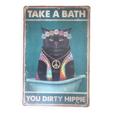 Hippie cat metal plate