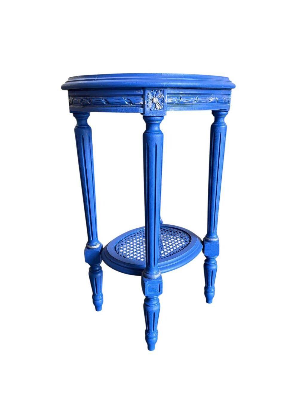 Table d'appoint ronde vintage en bois bleu / guéridon / support