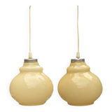 Pair of antique cream opal glass pendant lights – 1970s