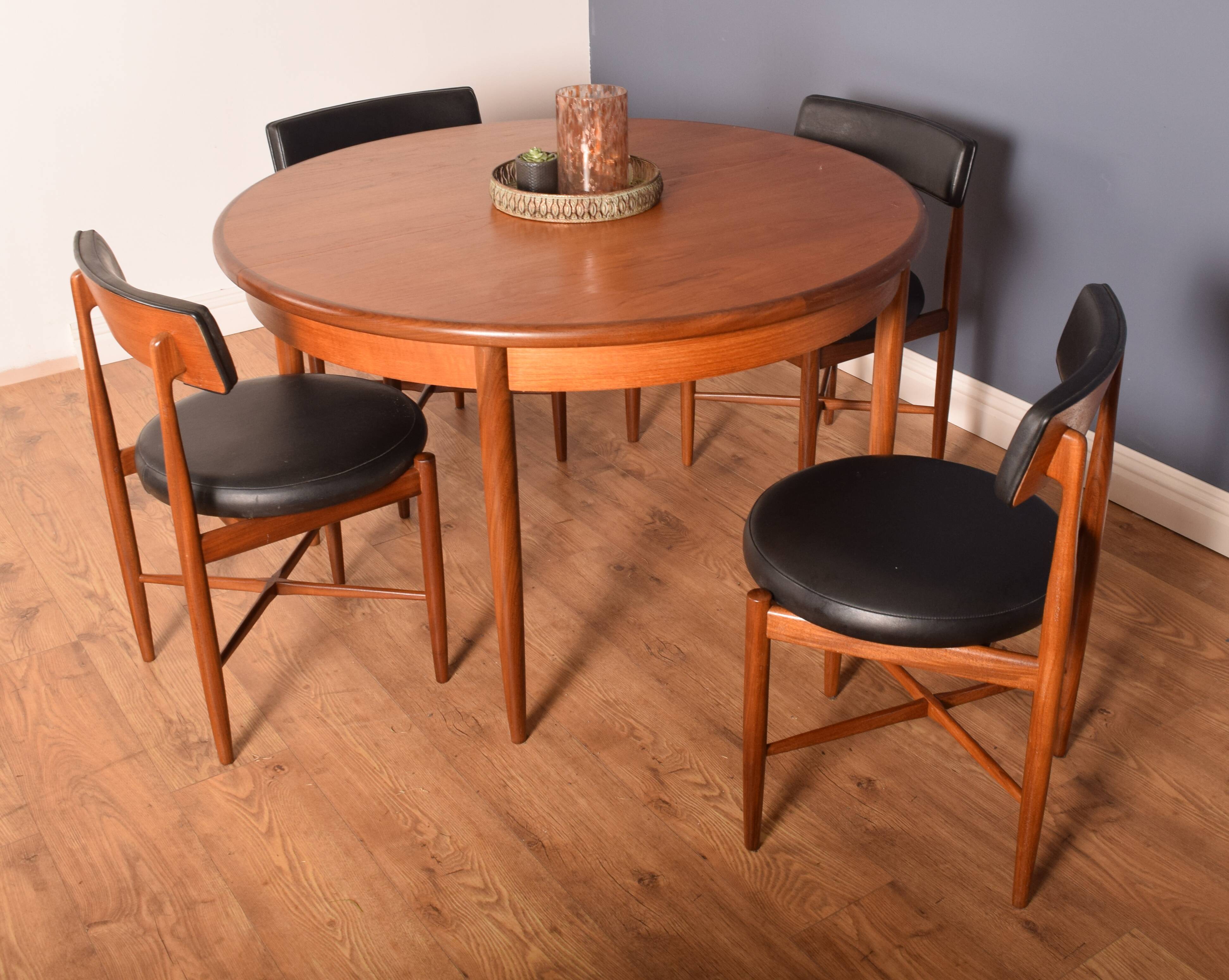 Restored Teak 1960s Retro G Plan Fresco Round Table & 4 Chairs Victor Wilkins