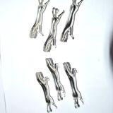 Set of 6 animal-shaped knife rests, modernist horse design in silver-plated metal, equestrian.