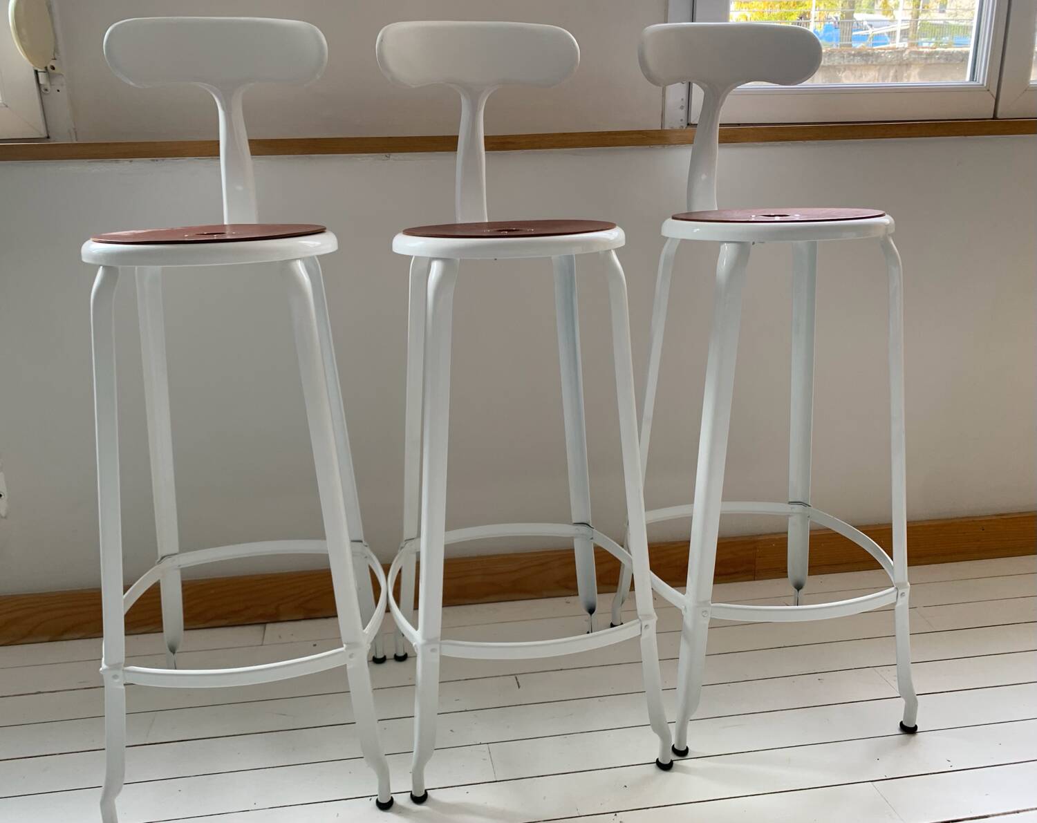 Tabourets de bar nicolle® – métal blanc & cuir – lot de 3 – hauteur 75