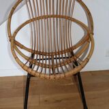 Fauteuil rotin enfant piètement métal 1950