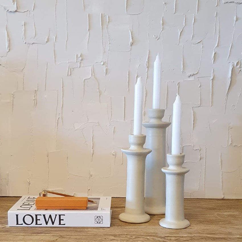 Set de trois bougeoirs en tadelakt blanc