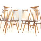 Set of 6 vintage Ercol elm & beech Goldsmith dining chairs mid century