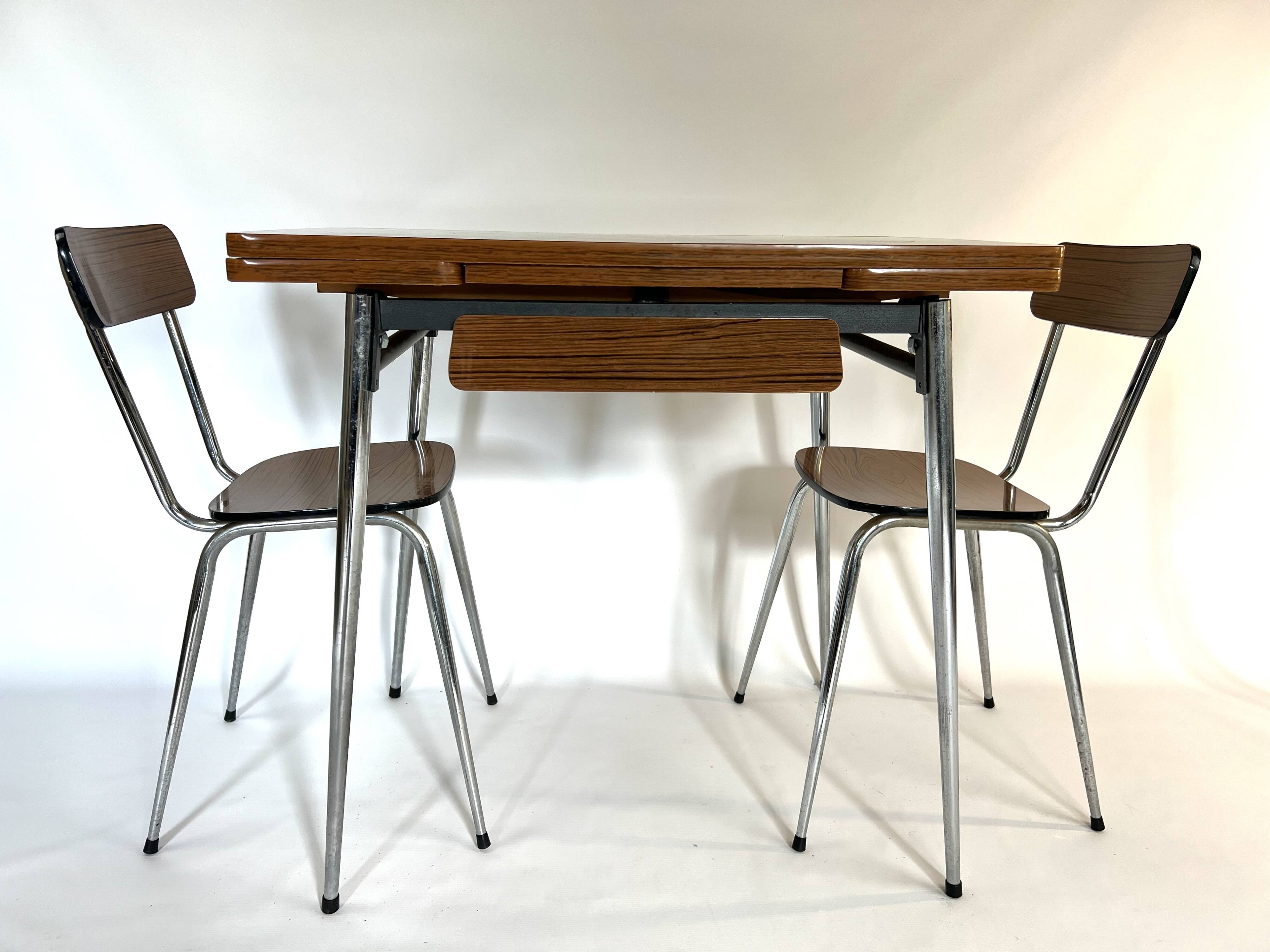 Formica table with extension and 2 chairs