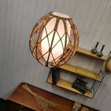 Vintage rattan and opaline pendant light