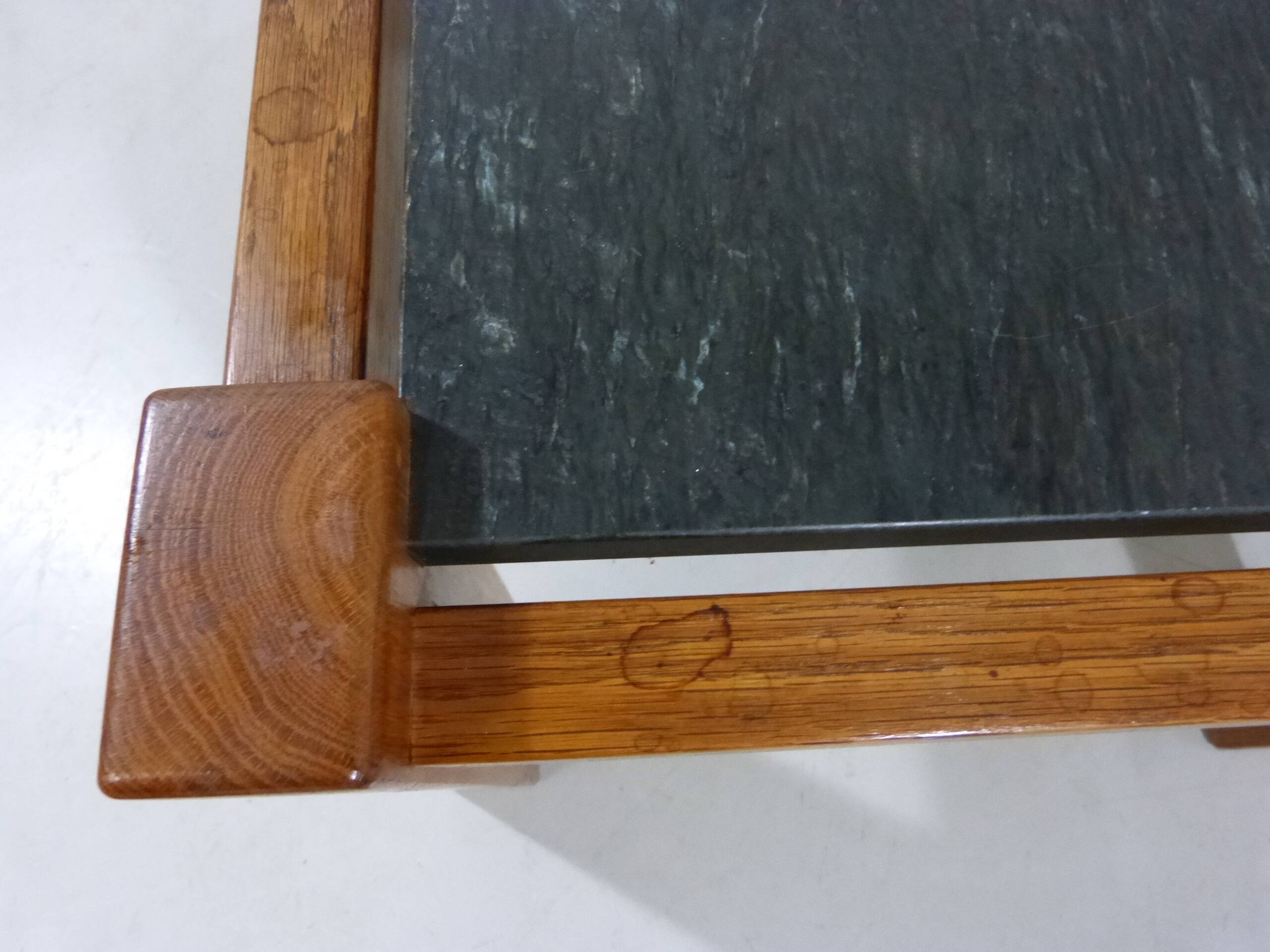 Brutalist coffee side table in oak & natural stone 1970's