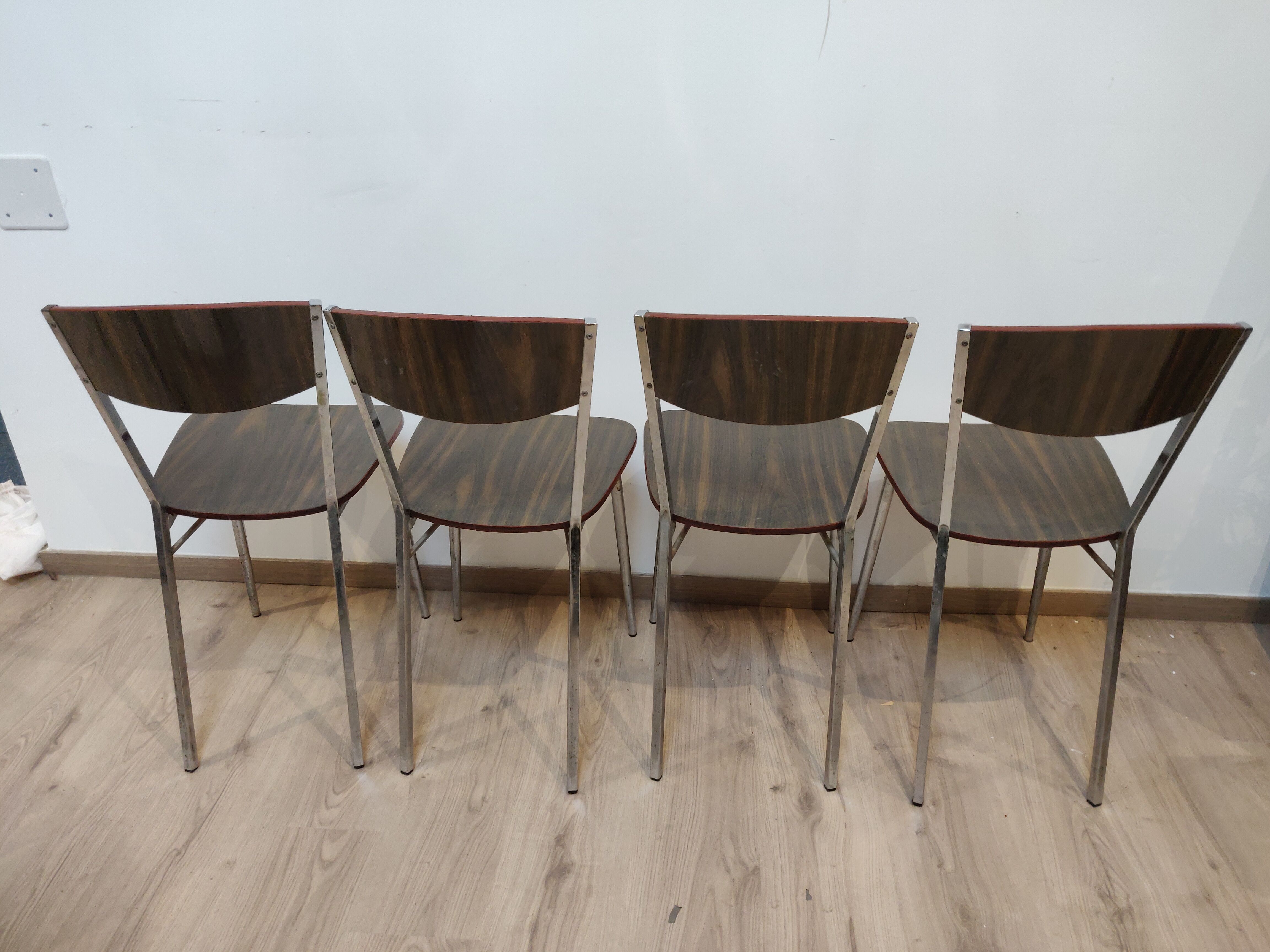 Set of 4 ART DECO formica and chrome metal chairs circa 1950
