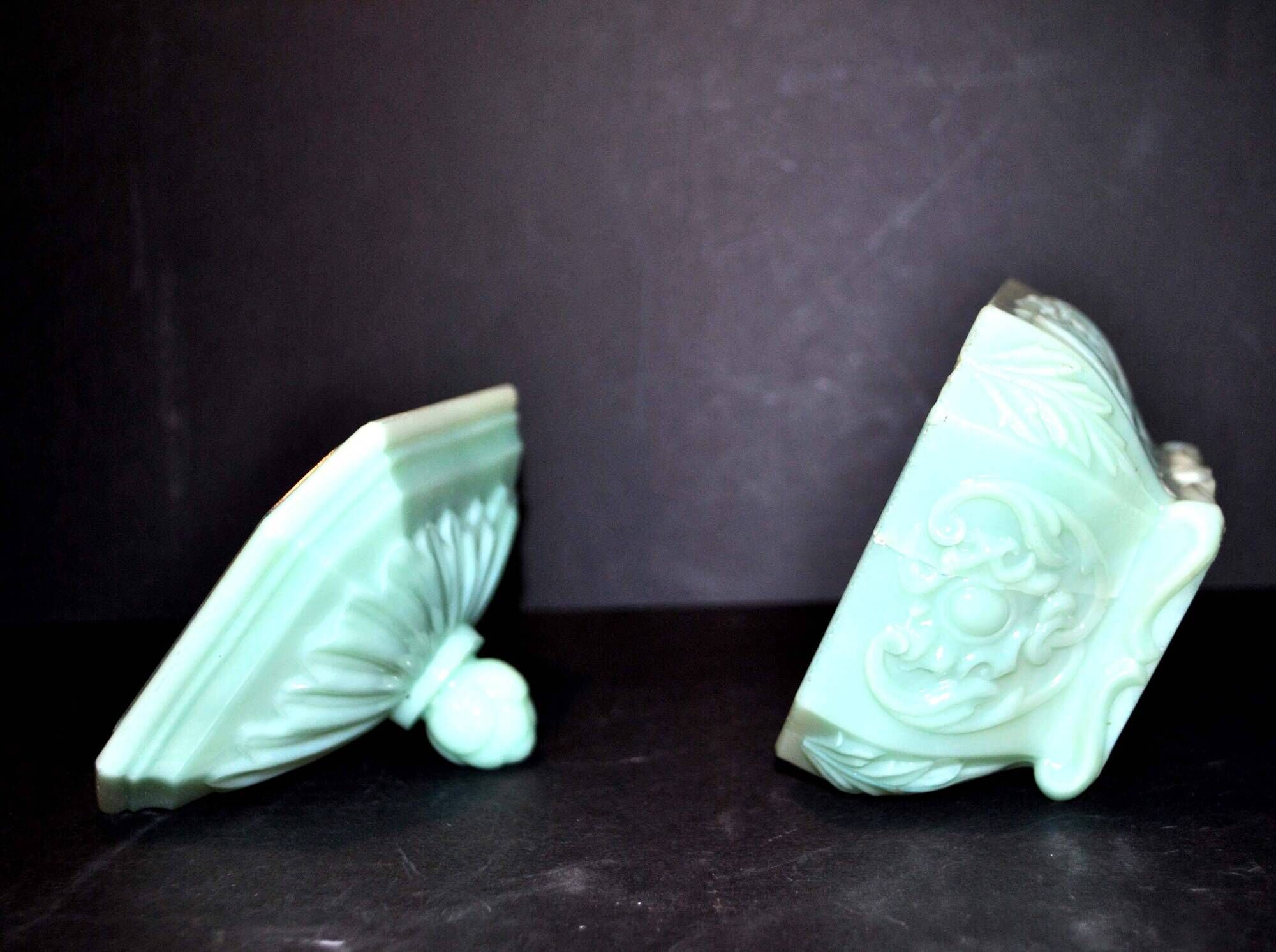 Ensemble Vintage 3 Flacons + 1 Bonbonnière Opaline Verte - Salle De Bain Rétro, Origine France