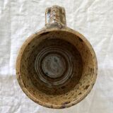 Antique cup, plump shape, organic material with handle, signed JPG, Pougues-les-eaux, pyrite stoneware