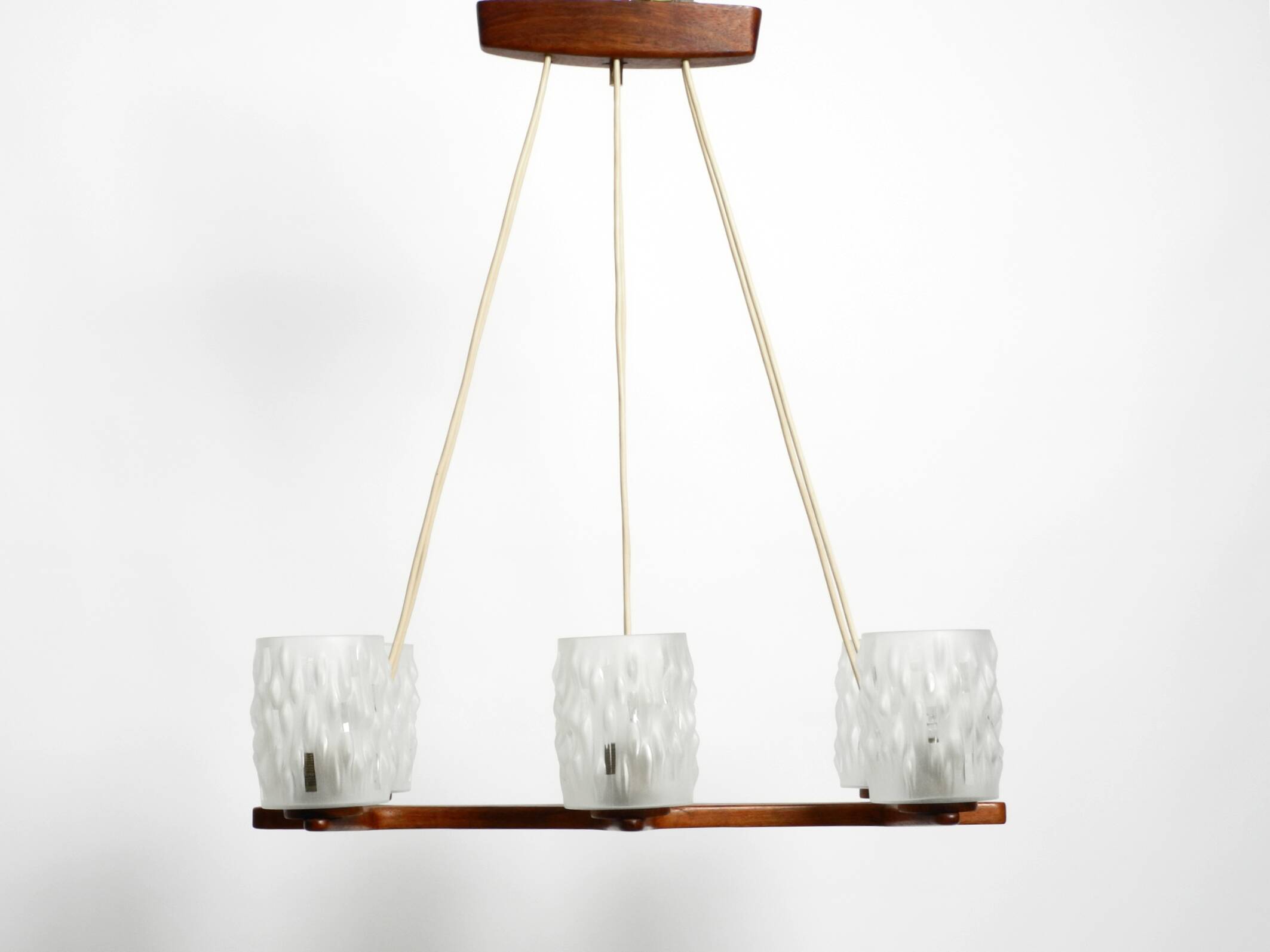 Beautiful 6-armed Scandinavian 1960s ceiling lamp made of teak and with gla