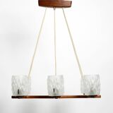 Beautiful 6-armed Scandinavian 1960s ceiling lamp made of teak and with gla