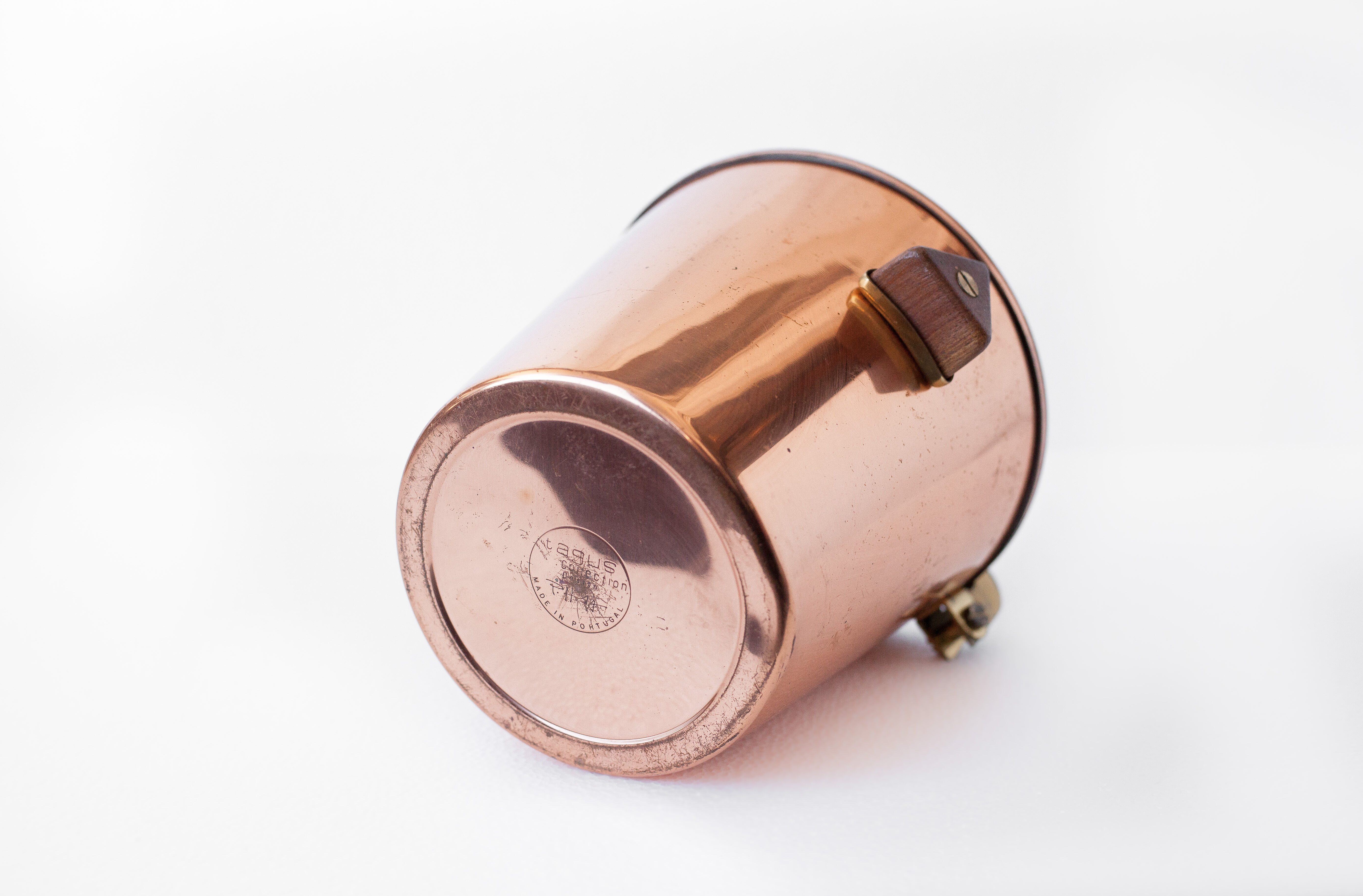 vintage ice bucket, copper ice bucket, wood handles, cooler, cooler