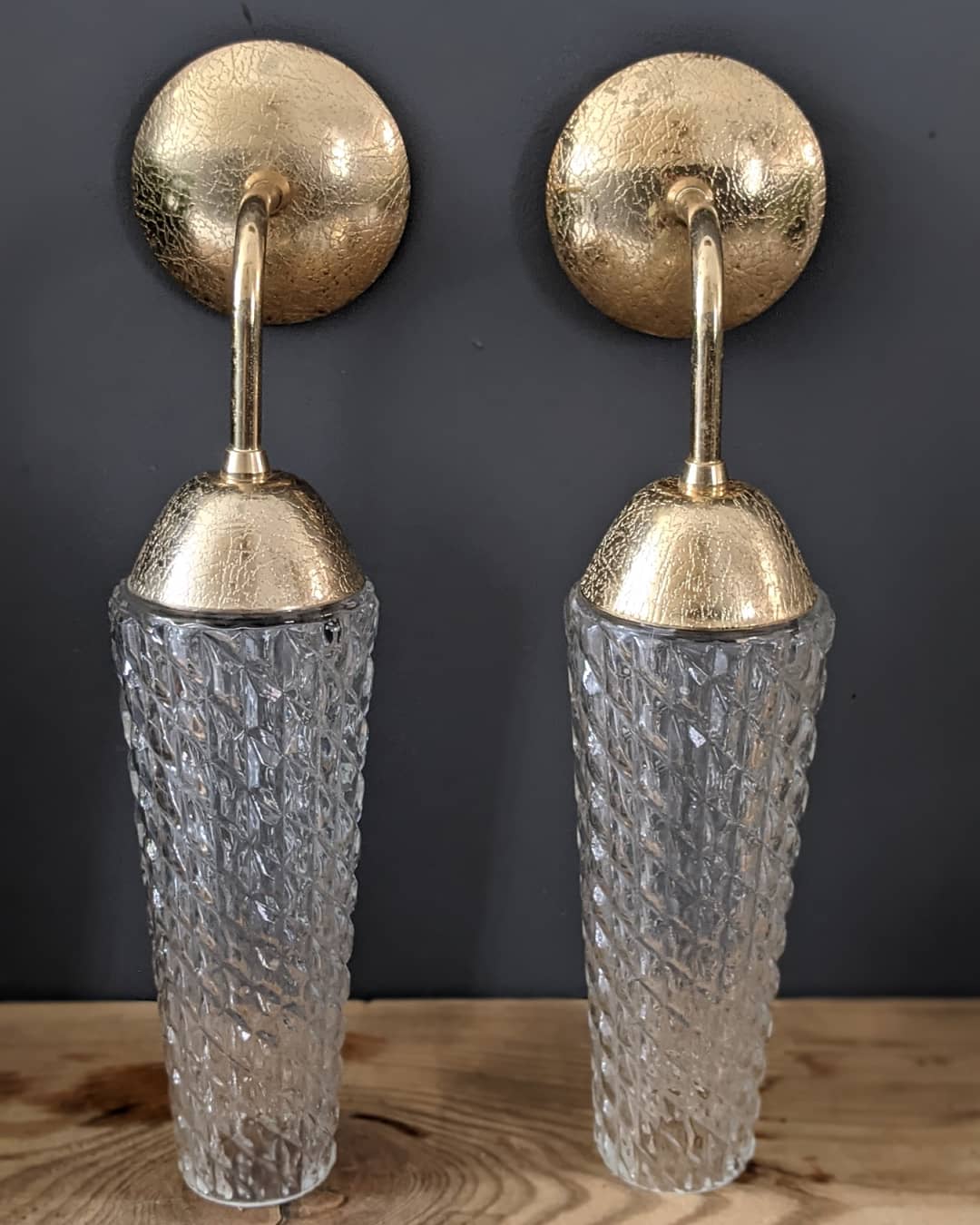 Paires d'appliques vintage verre et laiton