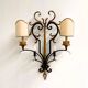 Vintage Florentine Wall Sconce XL in Forged Iron and Painted Sheet Metal – Black and Gold, 1970s
