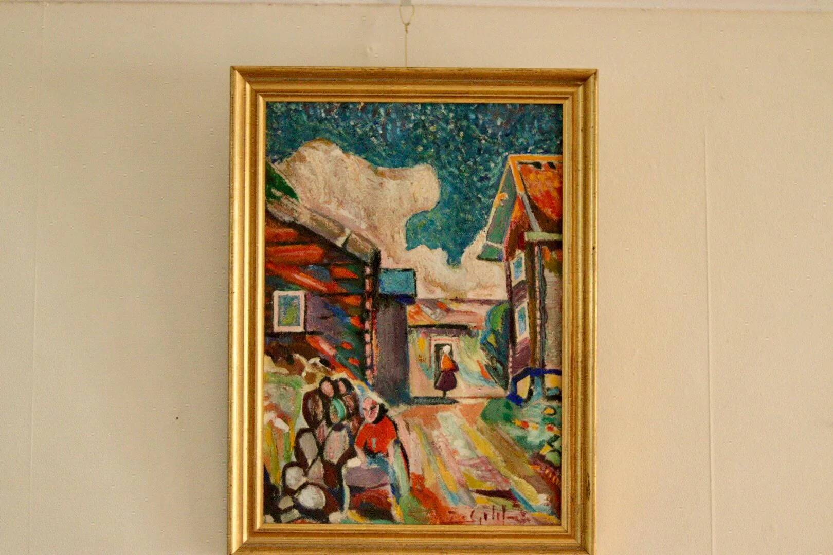 "Village scene" attributed to Sjöberg