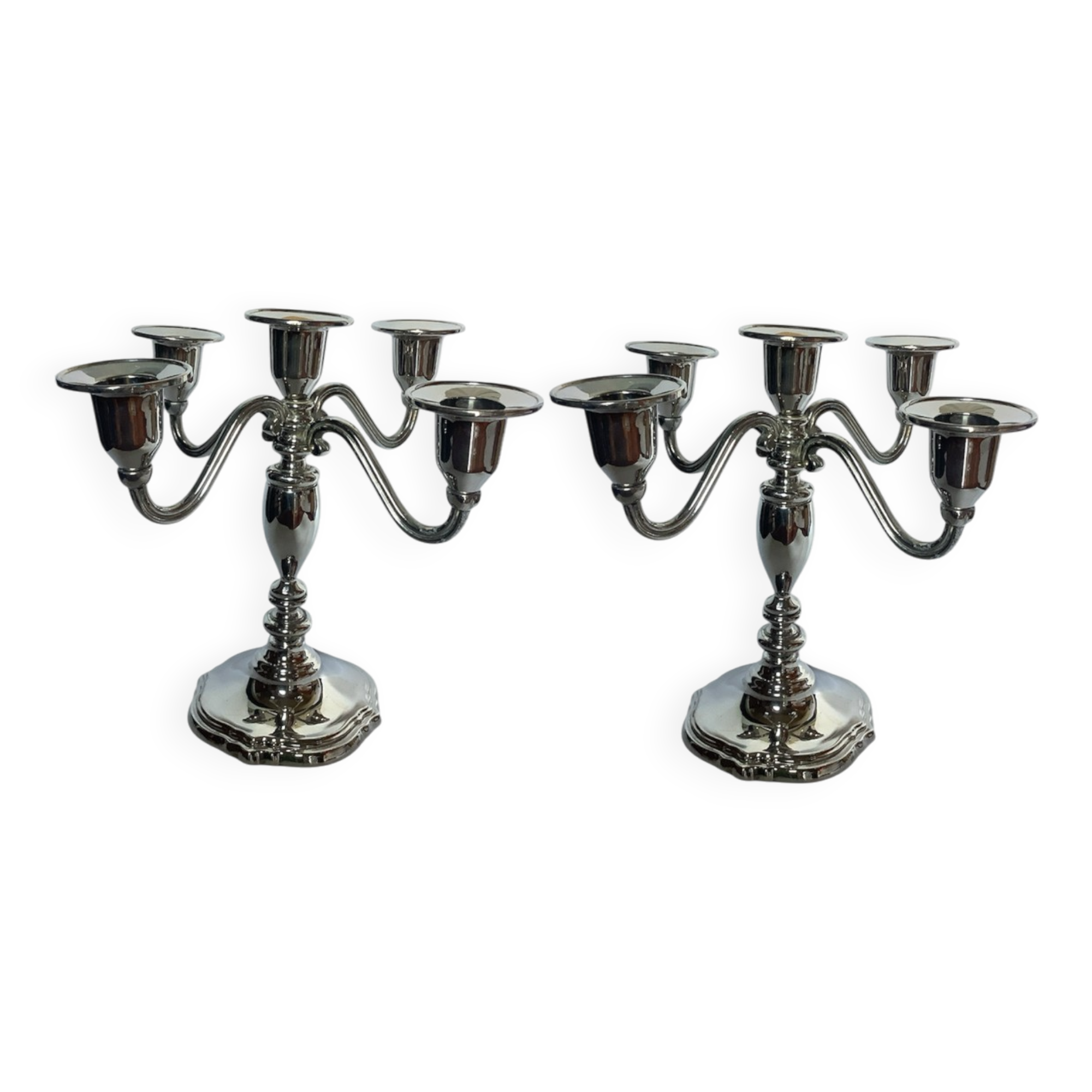 Pair of silver-plated metal articulated candelabras – classic style