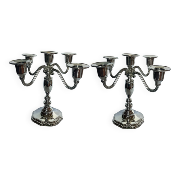 Paire de candélabres articulés en métal argenté – style classique