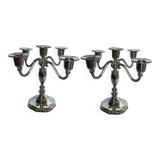 Pair of silver-plated metal articulated candelabras – classic style