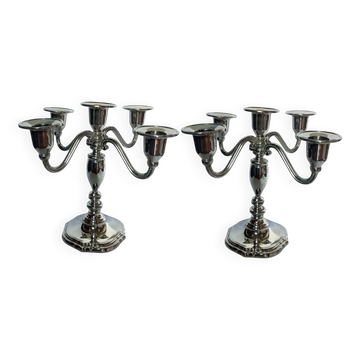 Pair of silver-plated metal articulated candelabras – classic style