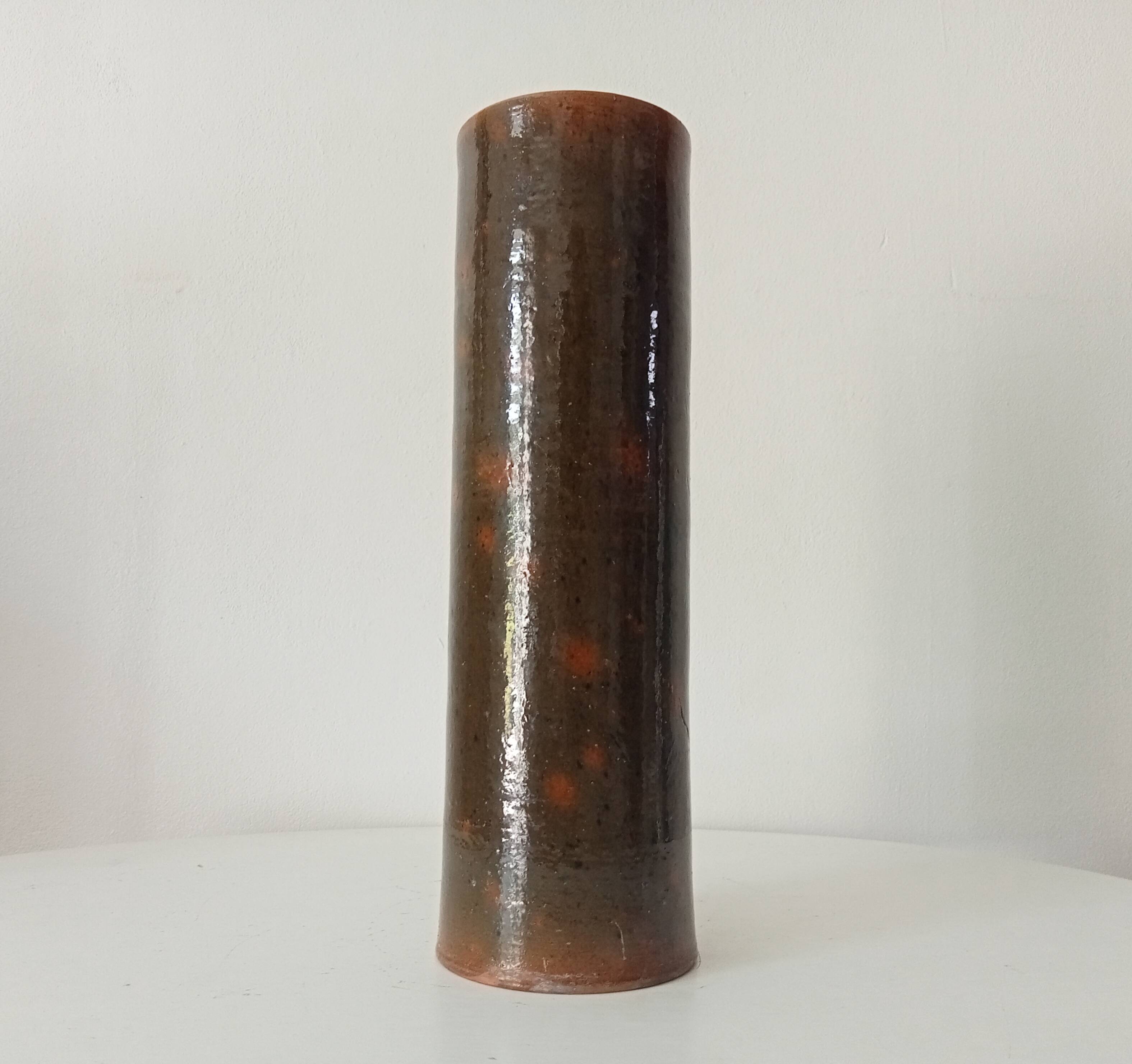 Vase rouleau vintage en grès années 50