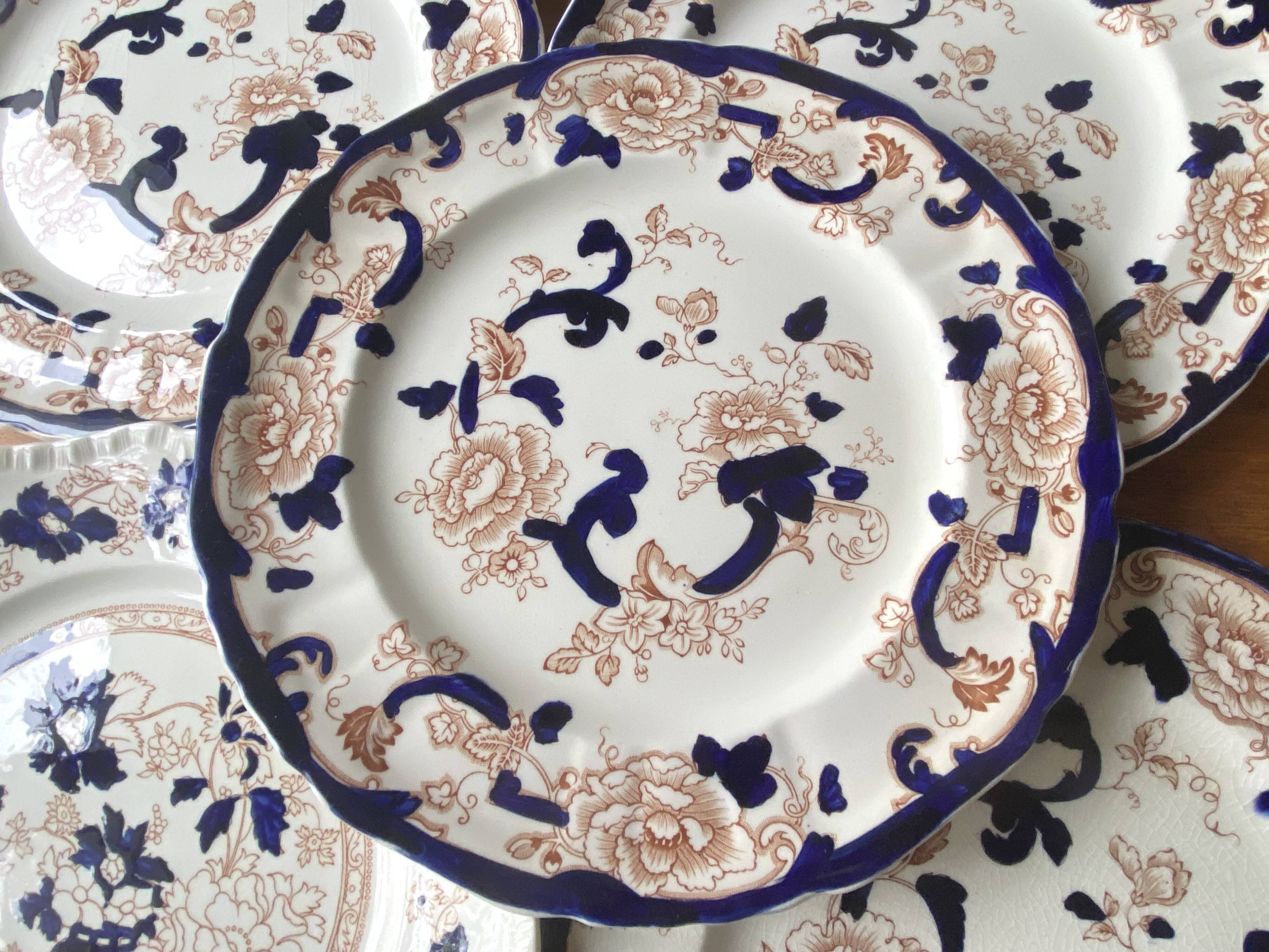 6 Mason's Terre de Fer English earthenware plates with Mandarin Mandalay decor