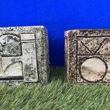 Pair of Troika Cornwall English ceramic cube vases by Linda Hazel and Avril Bennet, 1970