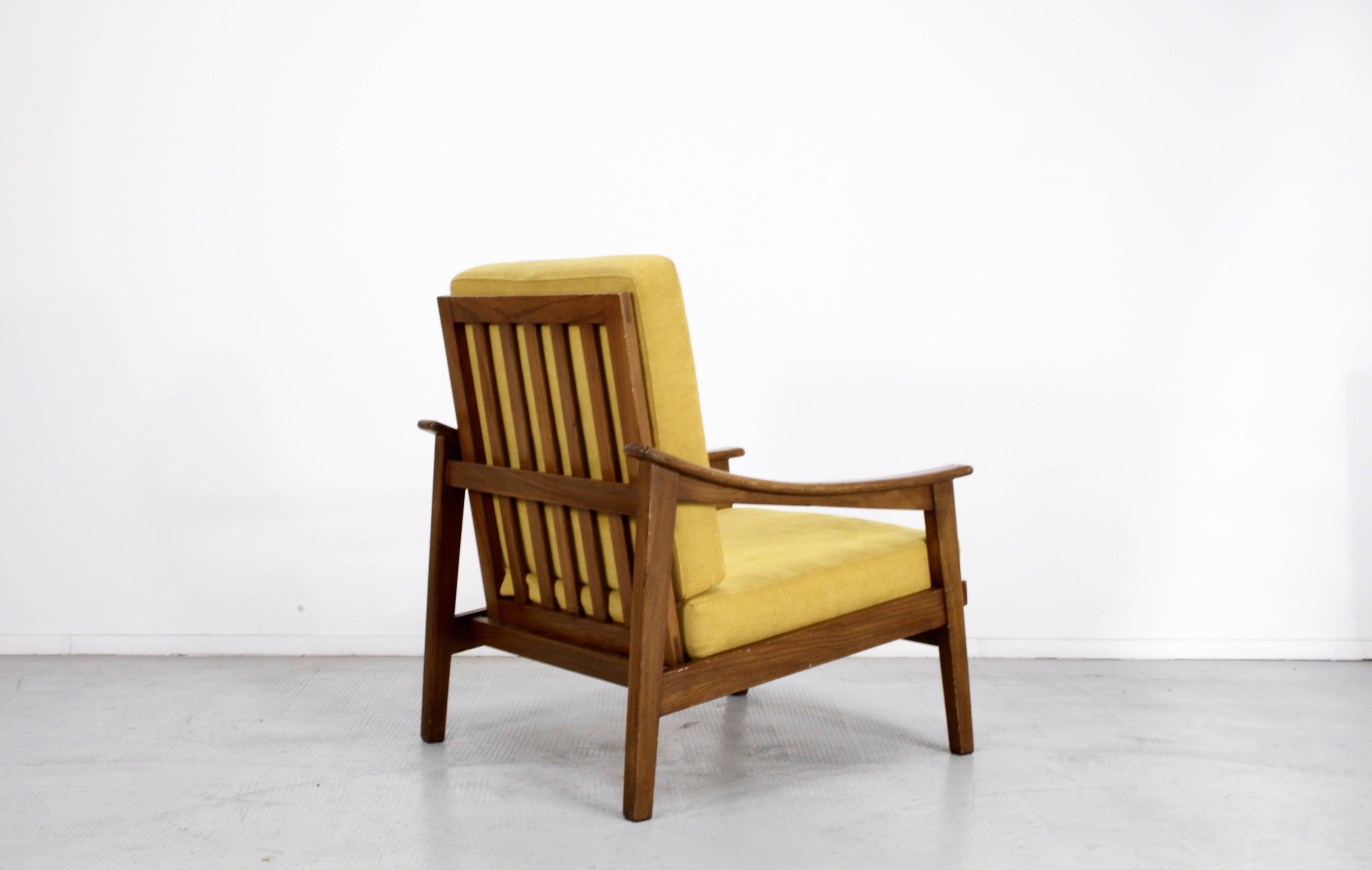 Midcentury Italian Armchair In Teak And Mustard Velvet.