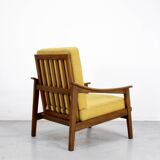 Midcentury Italian Armchair In Teak And Mustard Velvet.