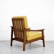 Midcentury Italian Armchair In Teak And Mustard Velvet.