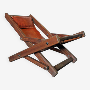 Brutalist leather lounge chair, 50s/60s