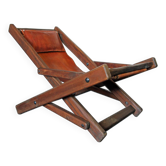 Chaise longue en cuir brutaliste, années 50/60