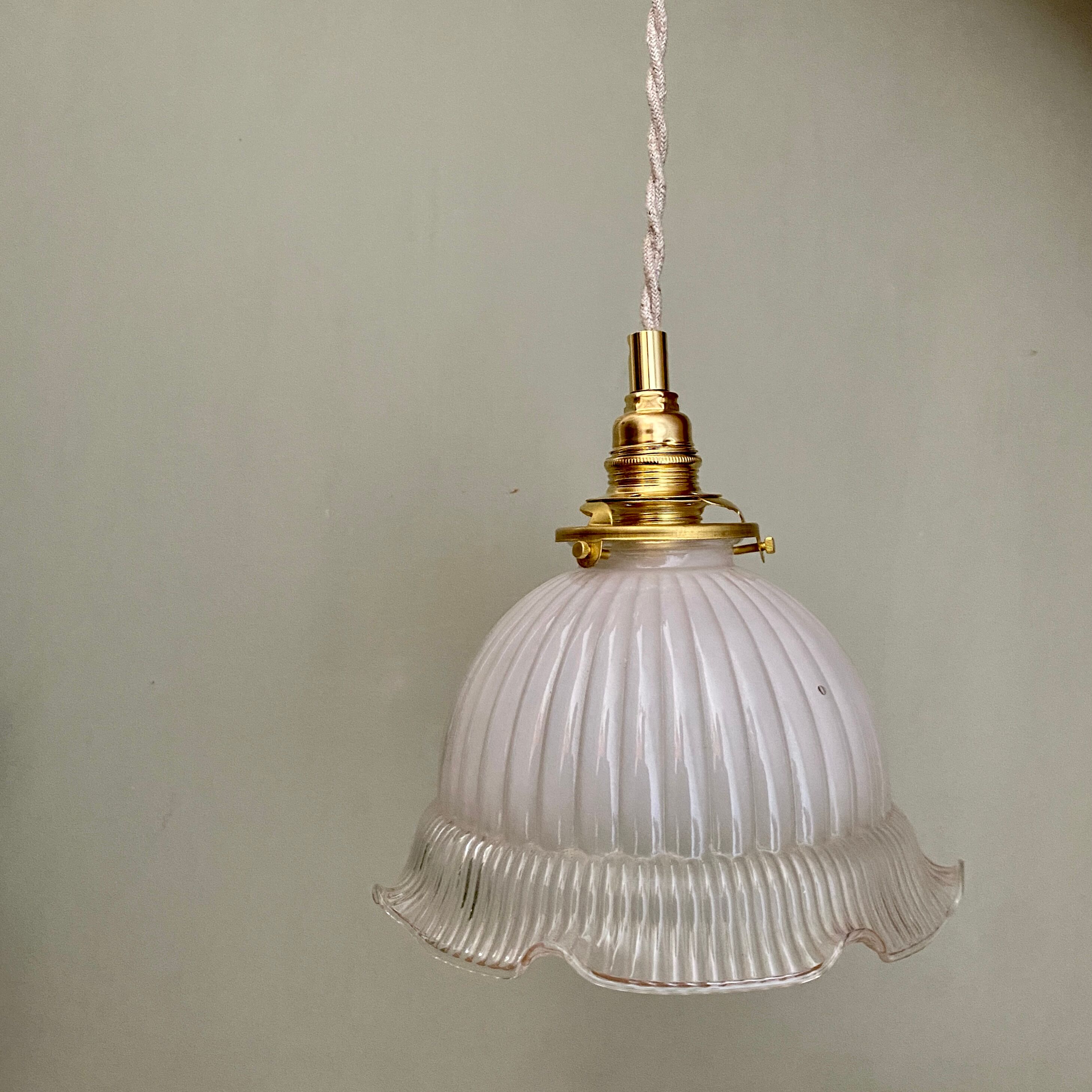 Vintage lampshade pendant lamp in white glass and transaparent