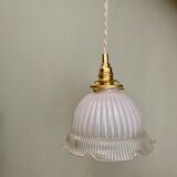 Vintage lampshade pendant lamp in white glass and transaparent