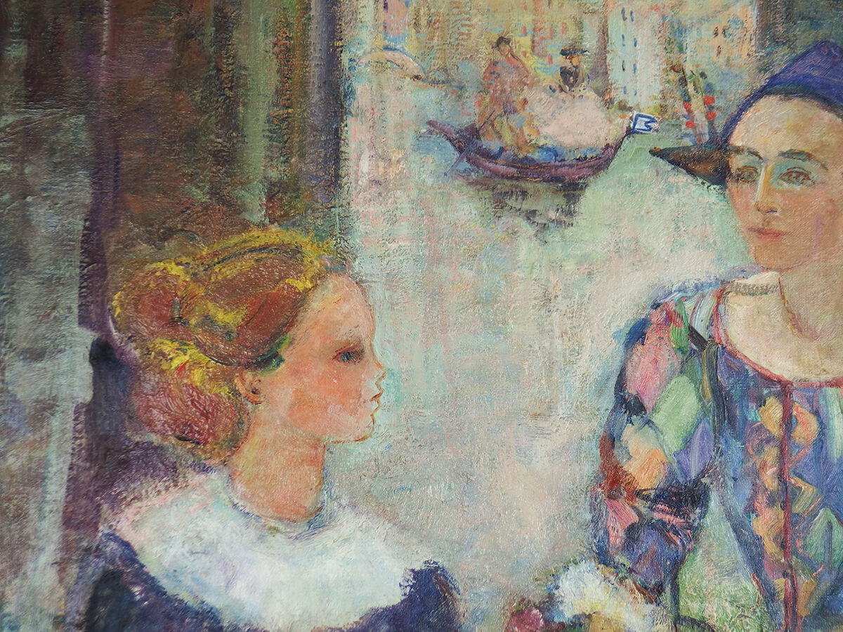 Painting “Woman and Harlequin” by Marie-Françoise de l’Espinay