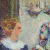 Painting “Woman and Harlequin” by Marie-Françoise de l’Espinay