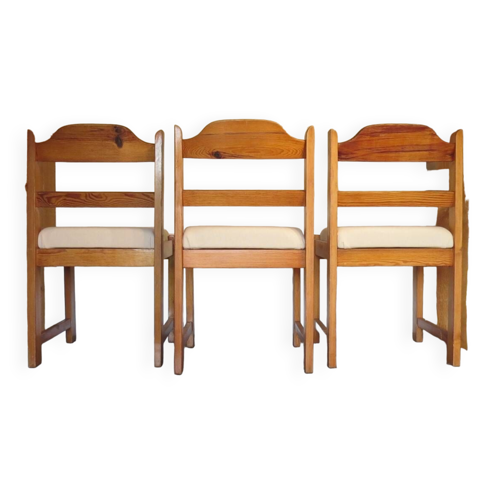Brutalist pine chairs x 3