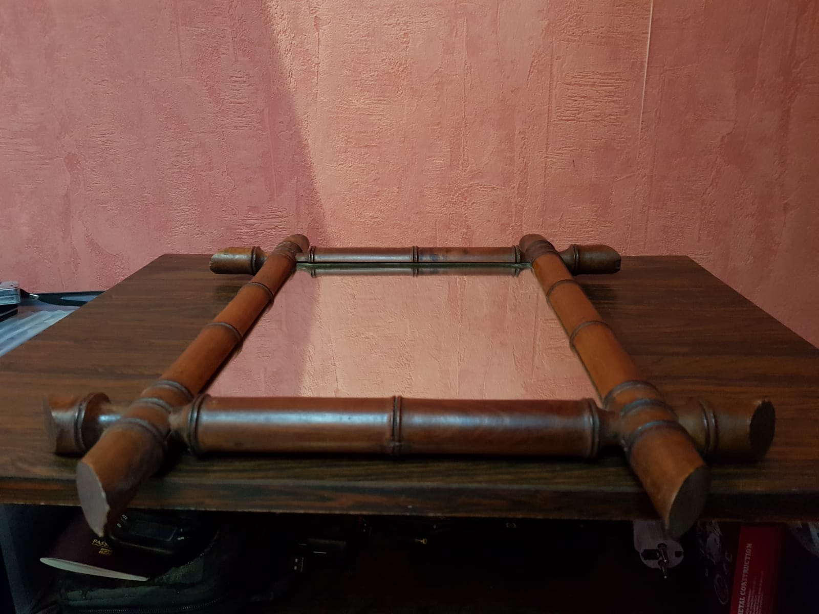 Old wooden mirror bamboo style decoration 38x45 vintage