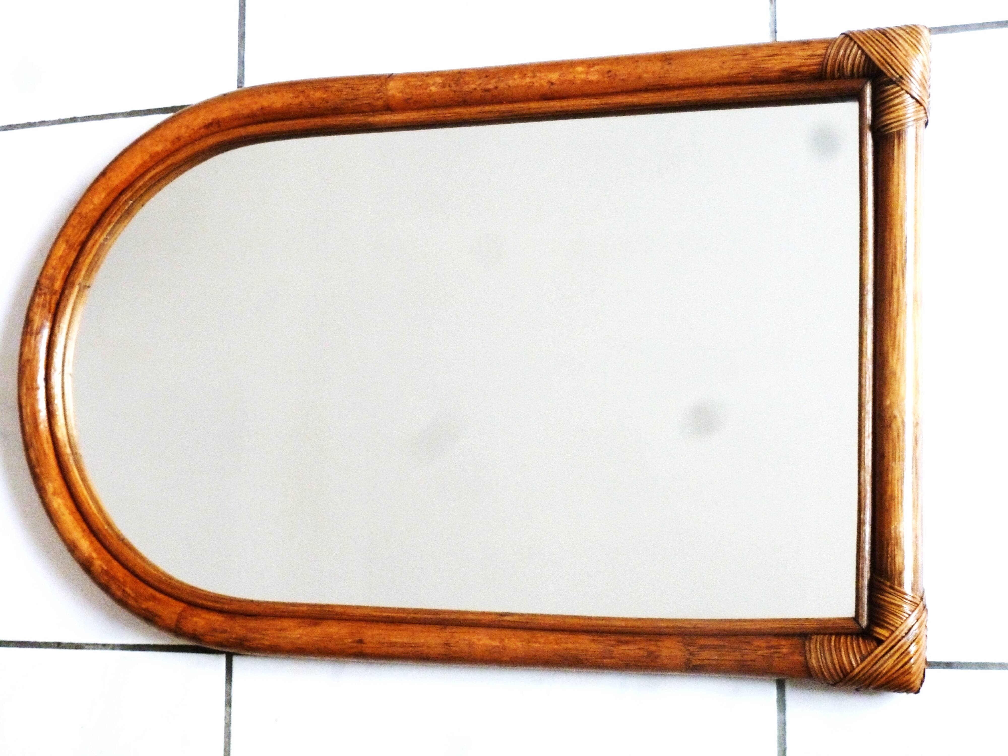 Miroir bambou ovale 55.5X34 cm/21.85 X 13.38"- ancien miroir mural bambou,