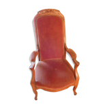 Fauteuil Voltaire merisier en velours bordeaux
