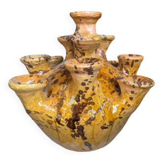 Abstract enamelled spotted yellow tamegrouse sculpture vase