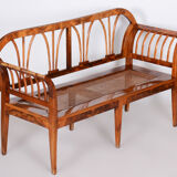 Restored Biedermeier Walnut Sofa, New Upholstery, Rattan Strings, Austria, 1820s